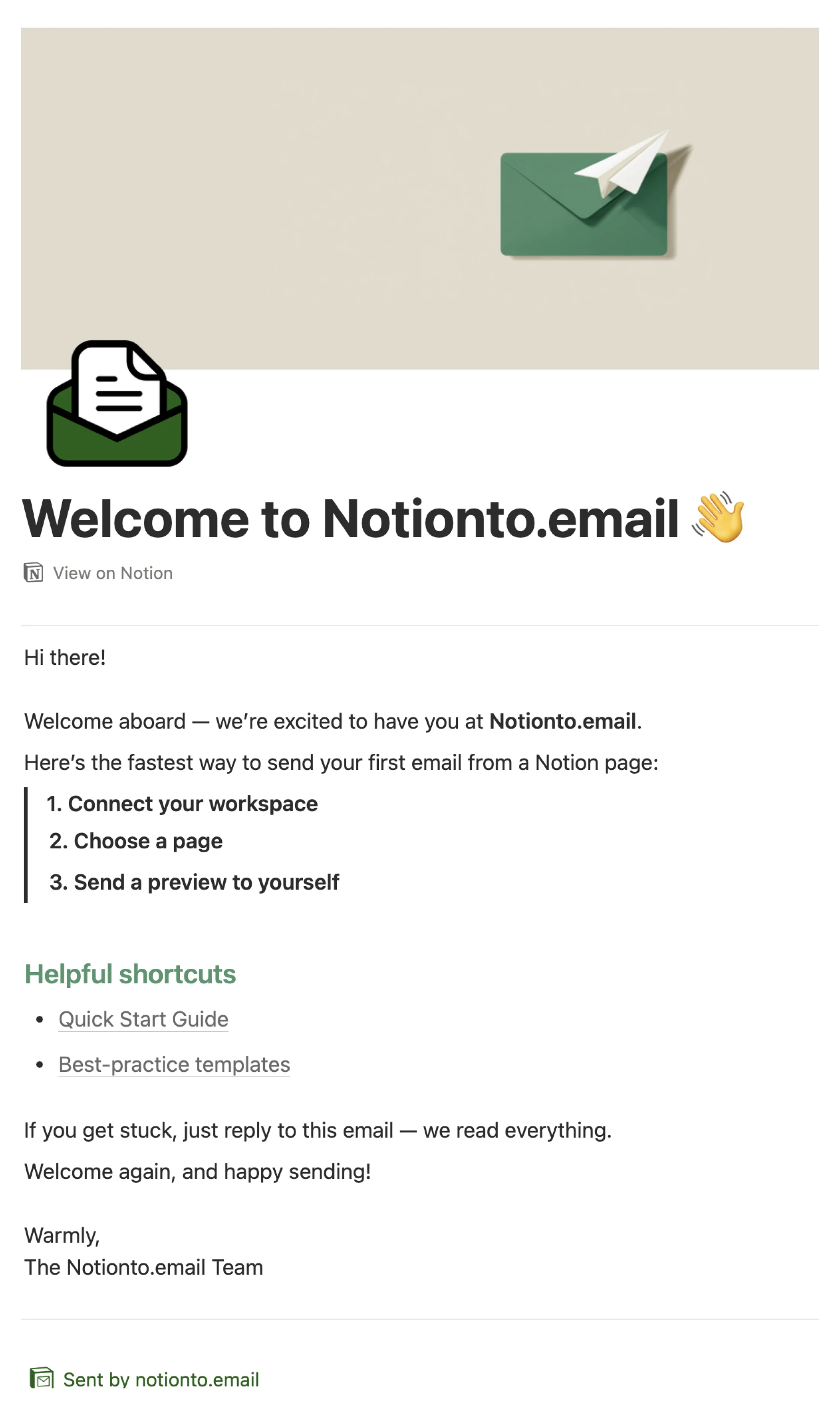 Notion 페이지를 이메일로 변환한 예시
